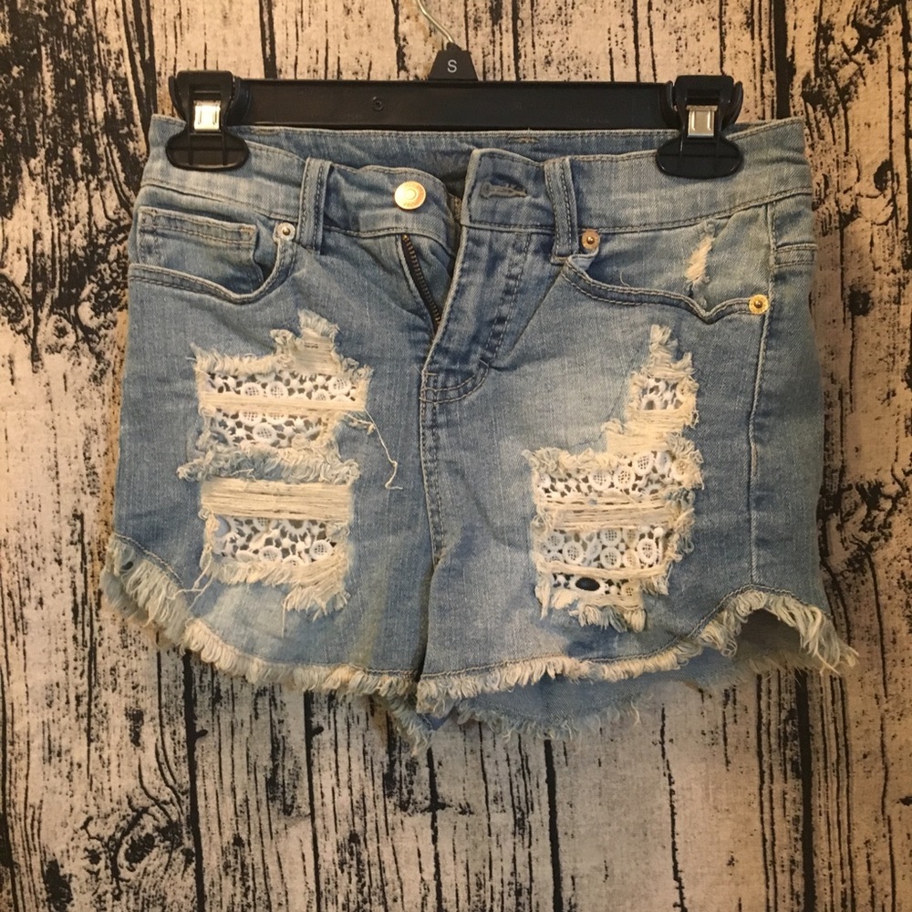 Lace Accented Jean Shorts
